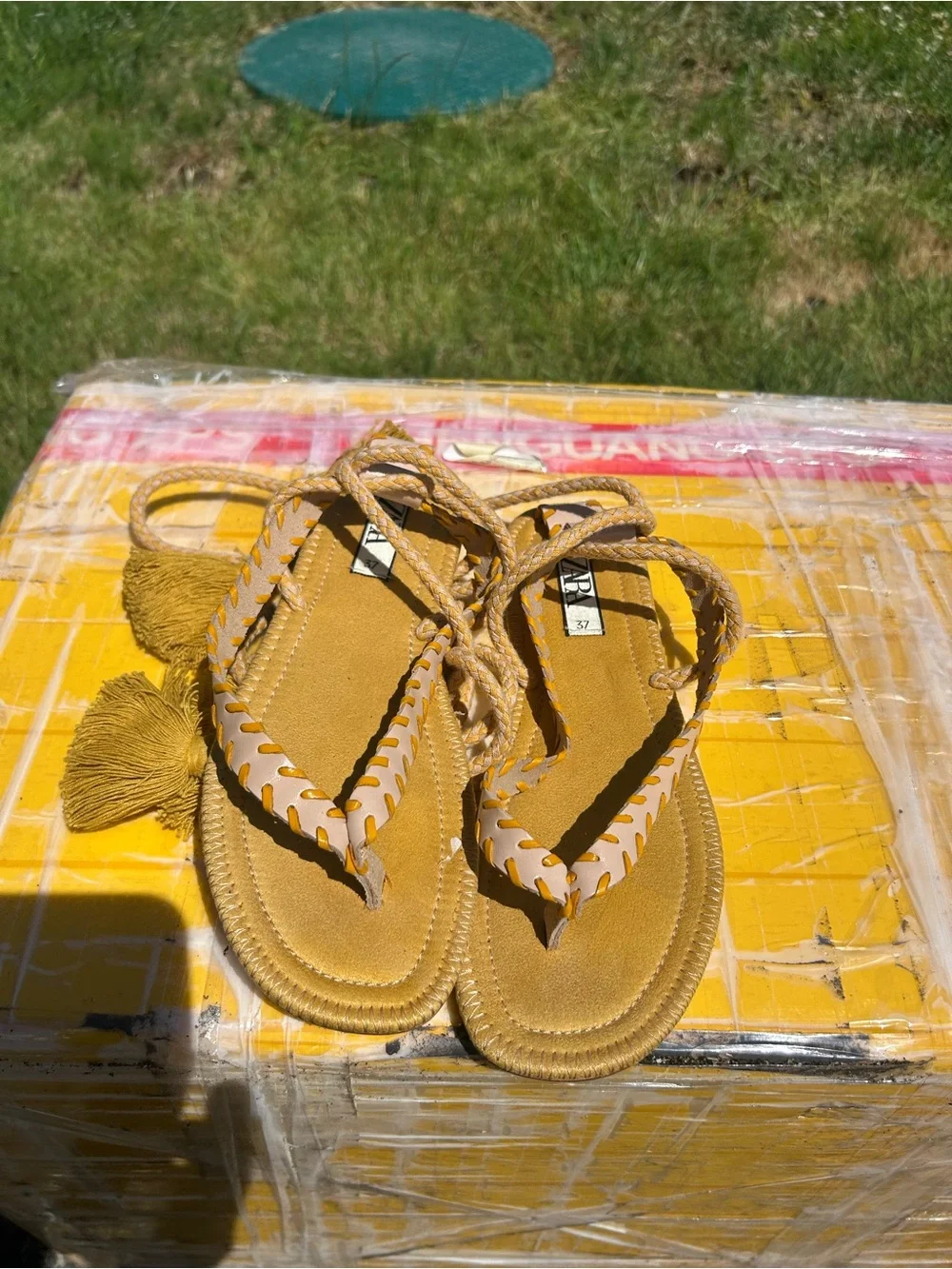 Zara Women’s Tassel Rope Sandals in Mustard Yellow Size 37/7US - Picture 10 of 13